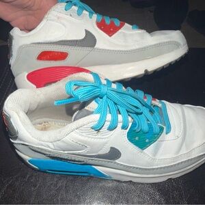 Nike air max 90s White Sneakers with blue Laces and Red Accents